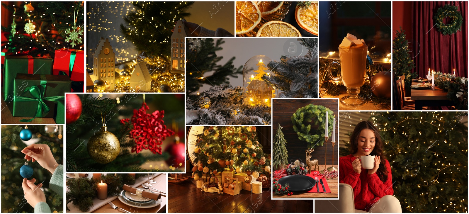 Image of Christmas themed collage. Collection of festive photos, banner design