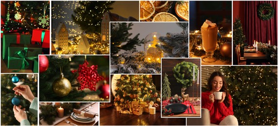 Christmas themed collage. Collection of festive photos, banner design