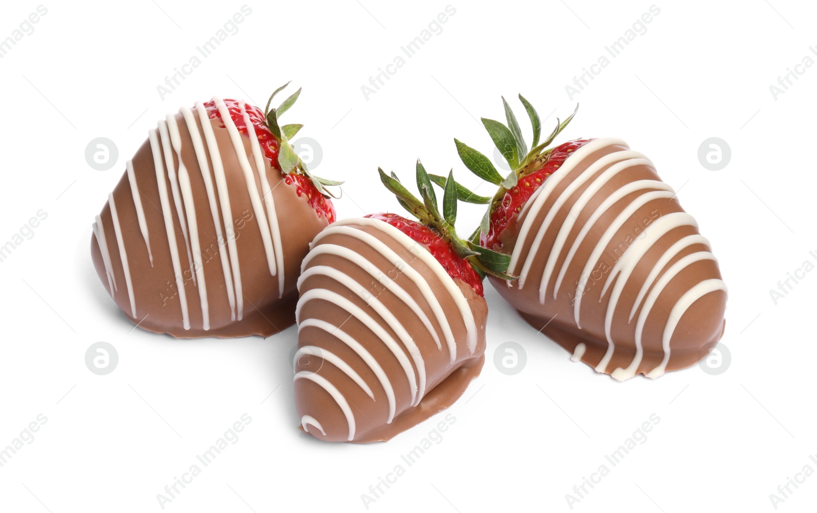 Photo of Delicious strawberries covered with chocolate isolated on white