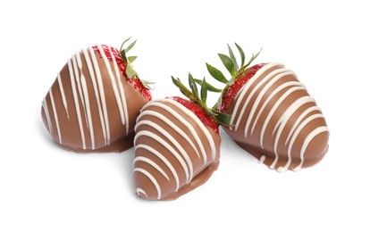 Delicious strawberries covered with chocolate isolated on white