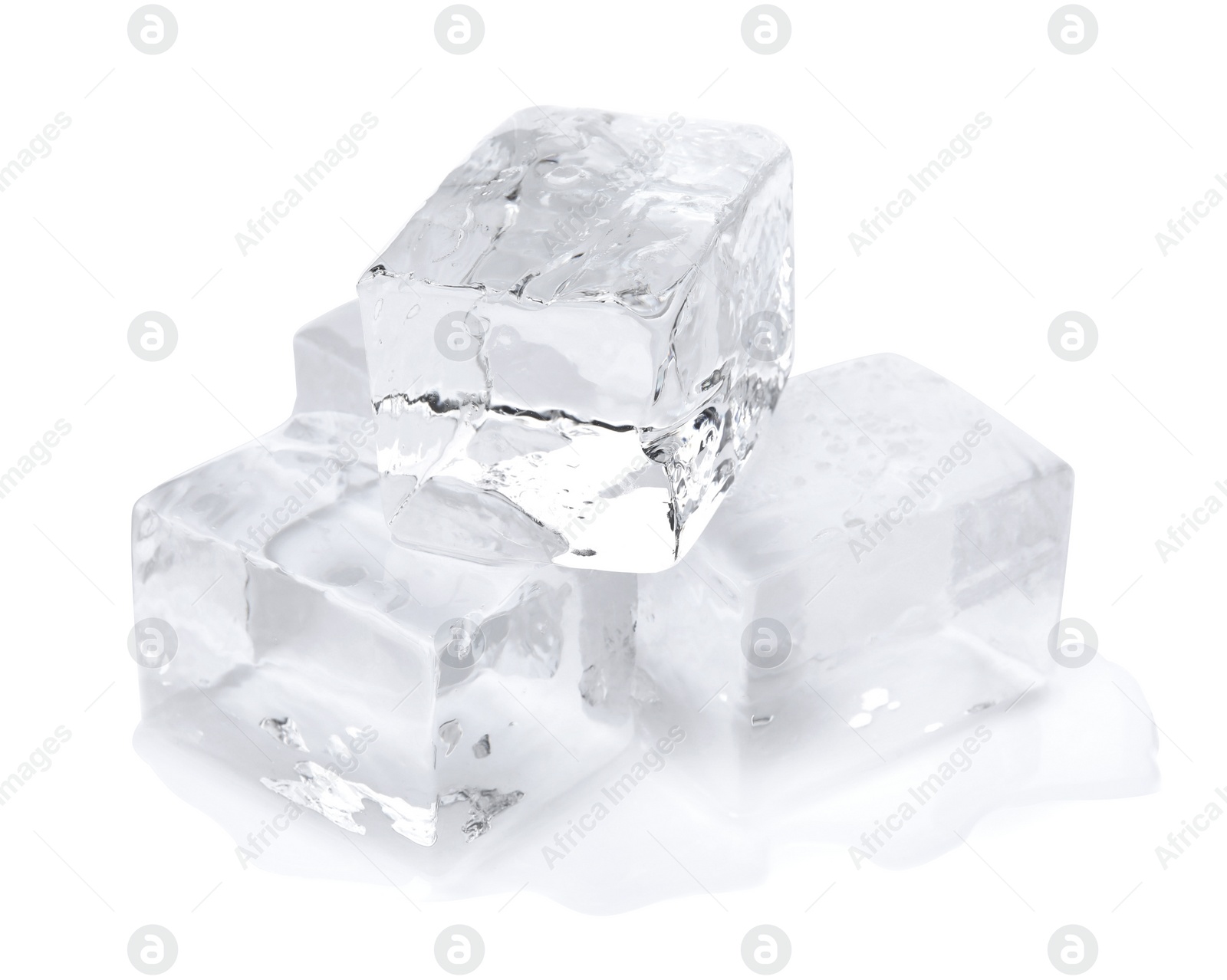 Photo of Many crystal clear ice cubes isolated on white