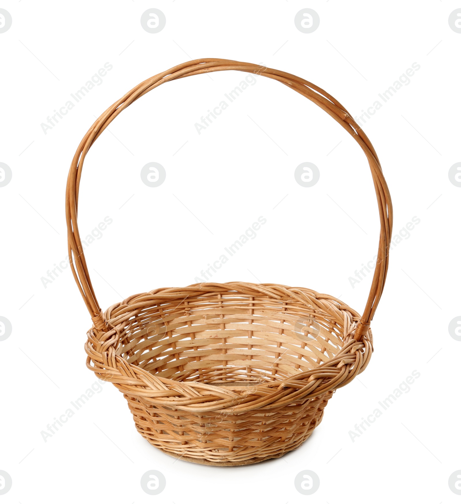 Photo of Empty wicker basket isolated on white. Easter item