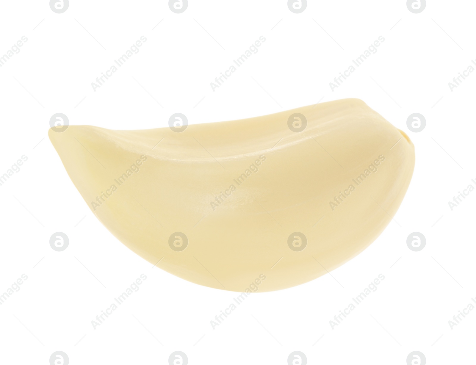 Photo of One peeled clove of garlic isolated on white