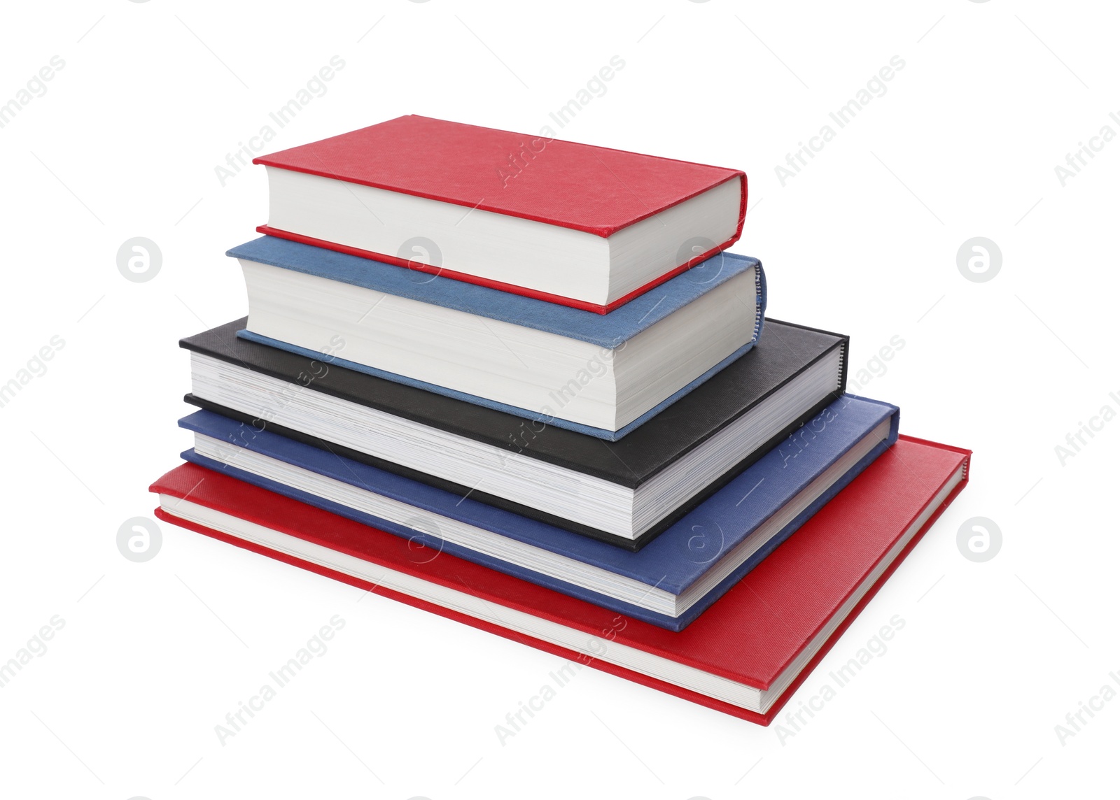 Photo of Stack of different hardcover books on white background