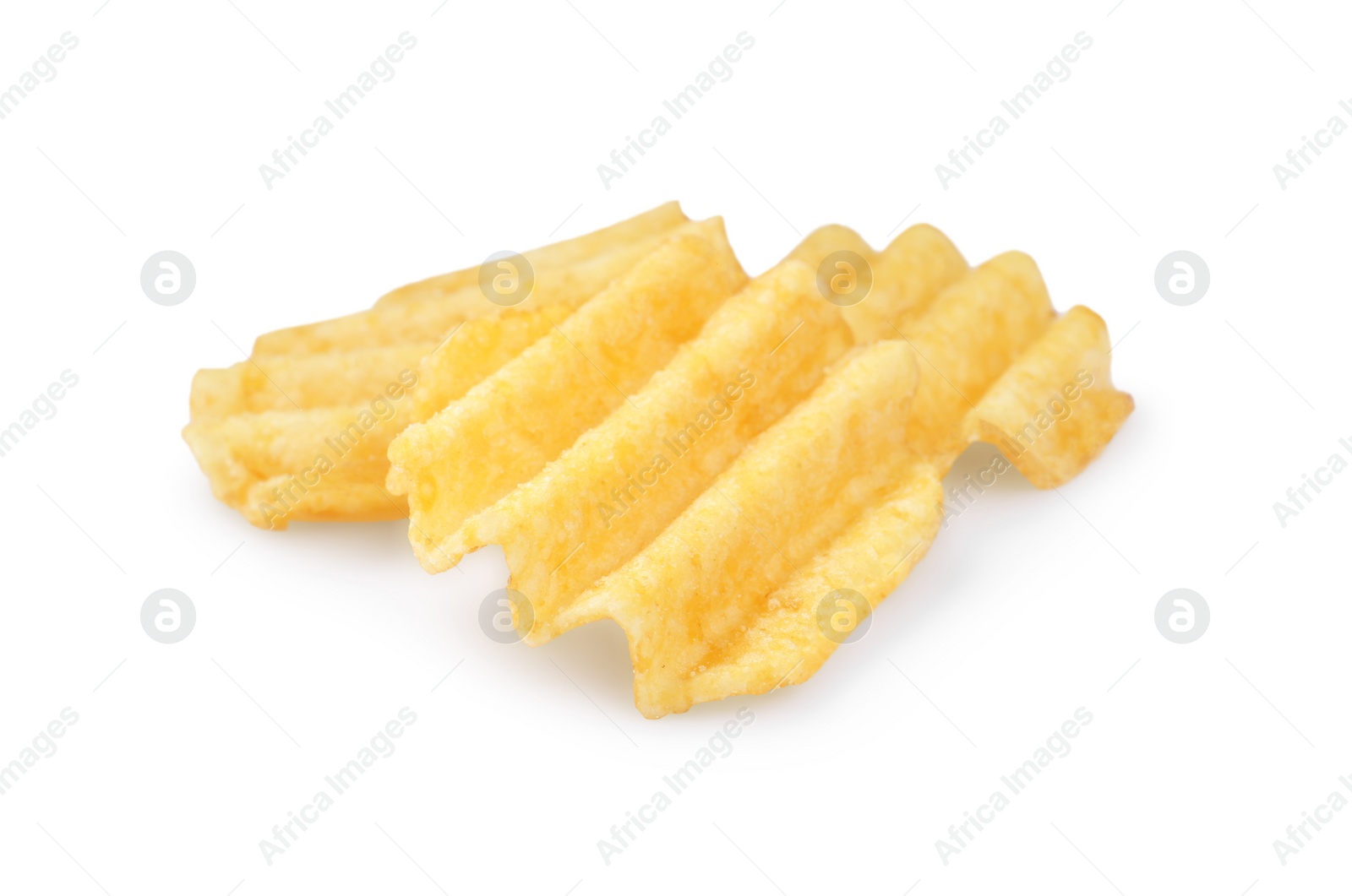 Photo of Delicious ridged potato chips on white background