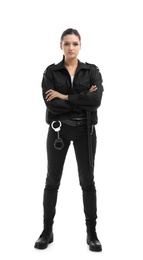 Photo of Female security guard in uniform on white background