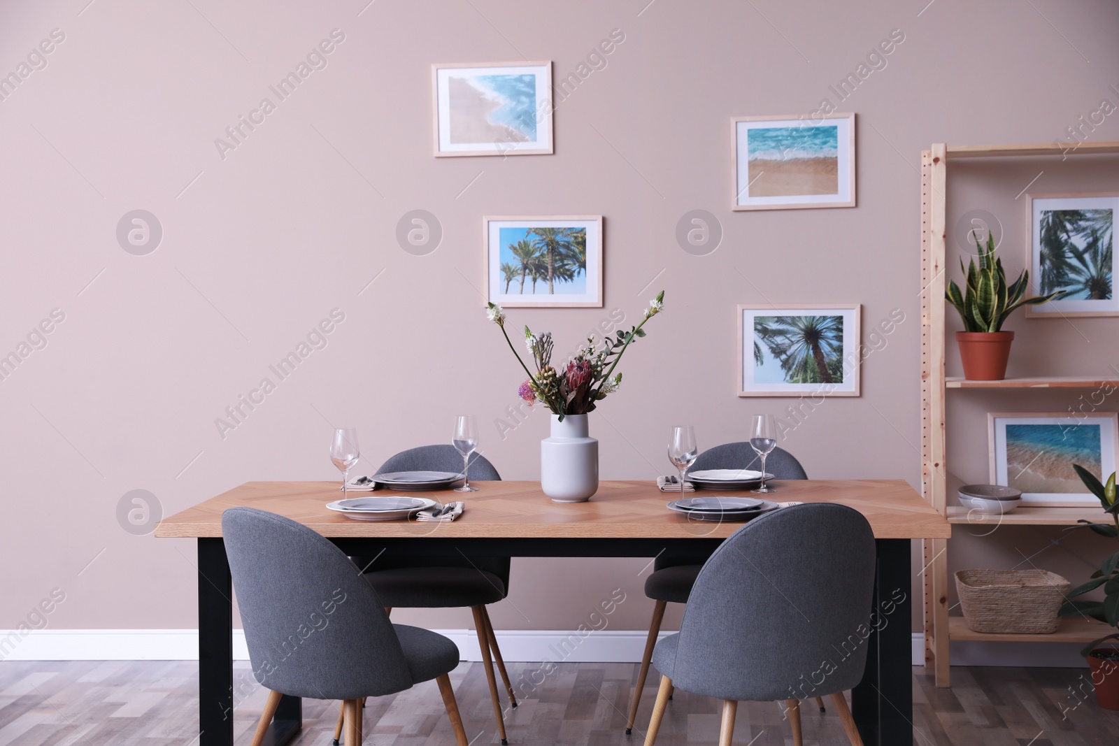 Photo of Modern dining room interior with stylish furniture