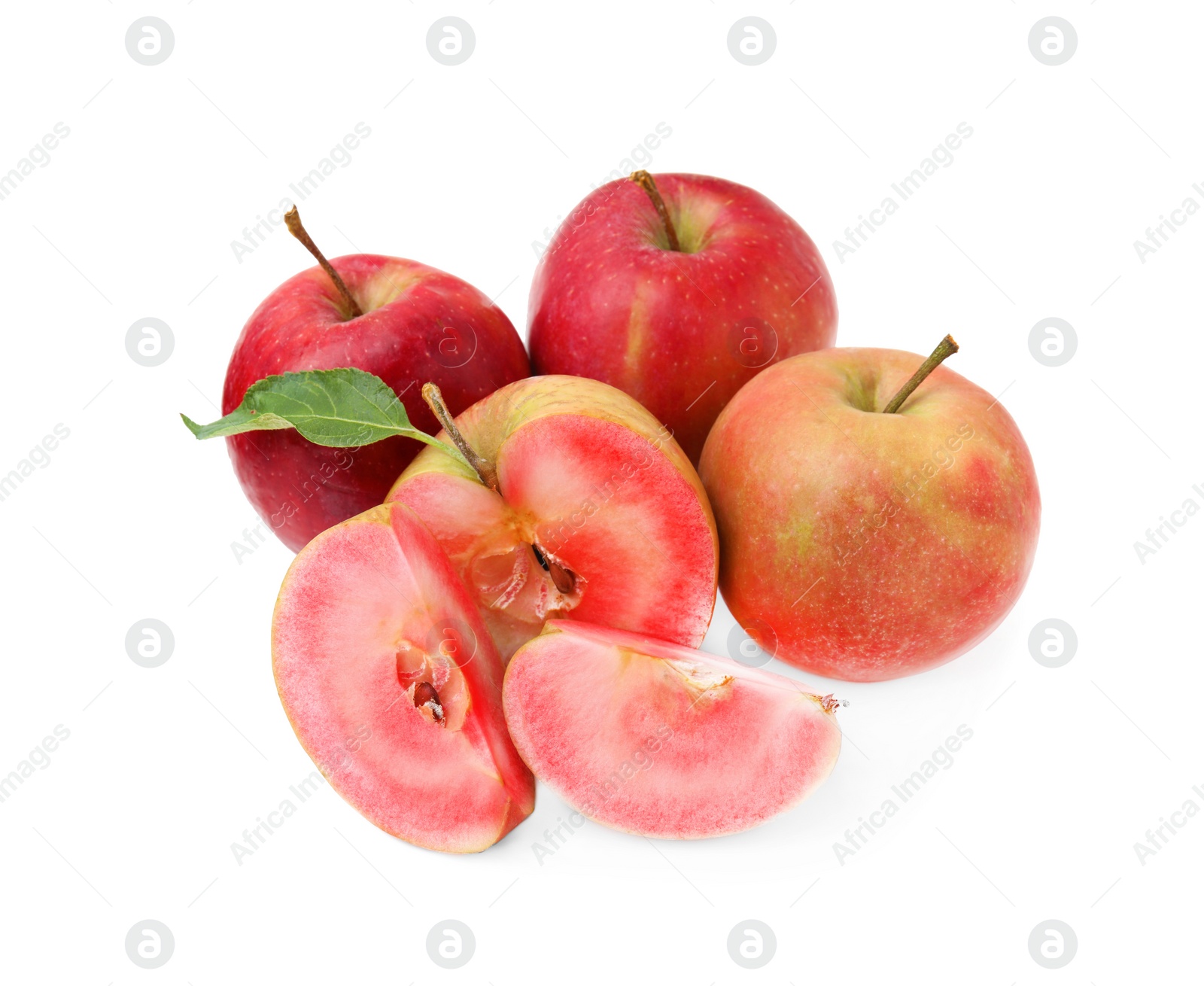 Photo of Tasty apples with red pulp isolated on white