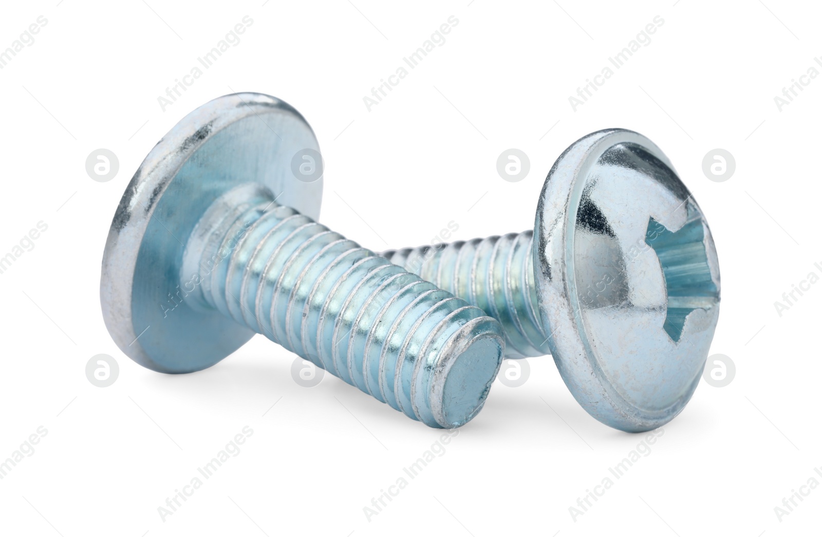 Photo of Two metal truss head screws isolated on white