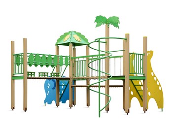 Colorful outdoor playset isolated on white. Modern playground equipment