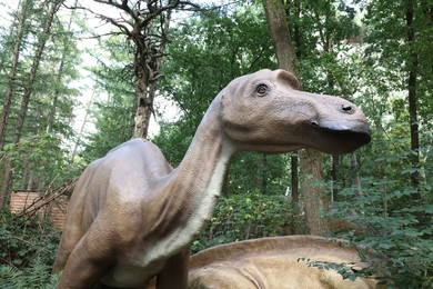 Amersfoort, the Netherlands - August 20, 2022: Dinosaur in DierenPark outdoors