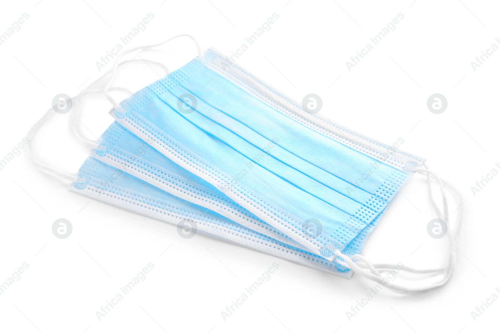 Photo of Protective medical masks on white background. Personal safety