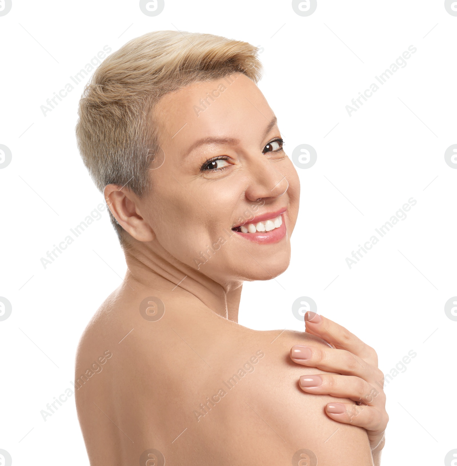 Photo of Mature woman with beautiful face on white background