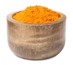 Photo of Aromatic saffron powder in bowl on white background