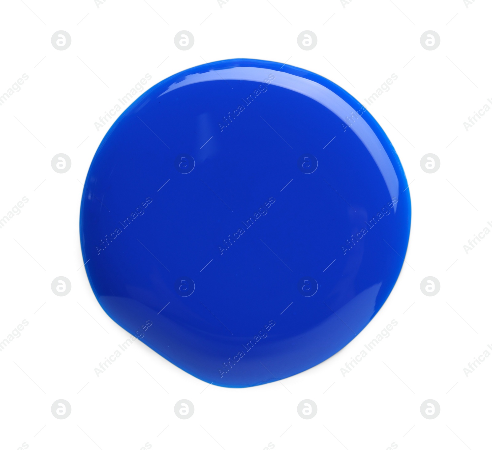 Photo of Sample of blue nail polish isolated on white, top view