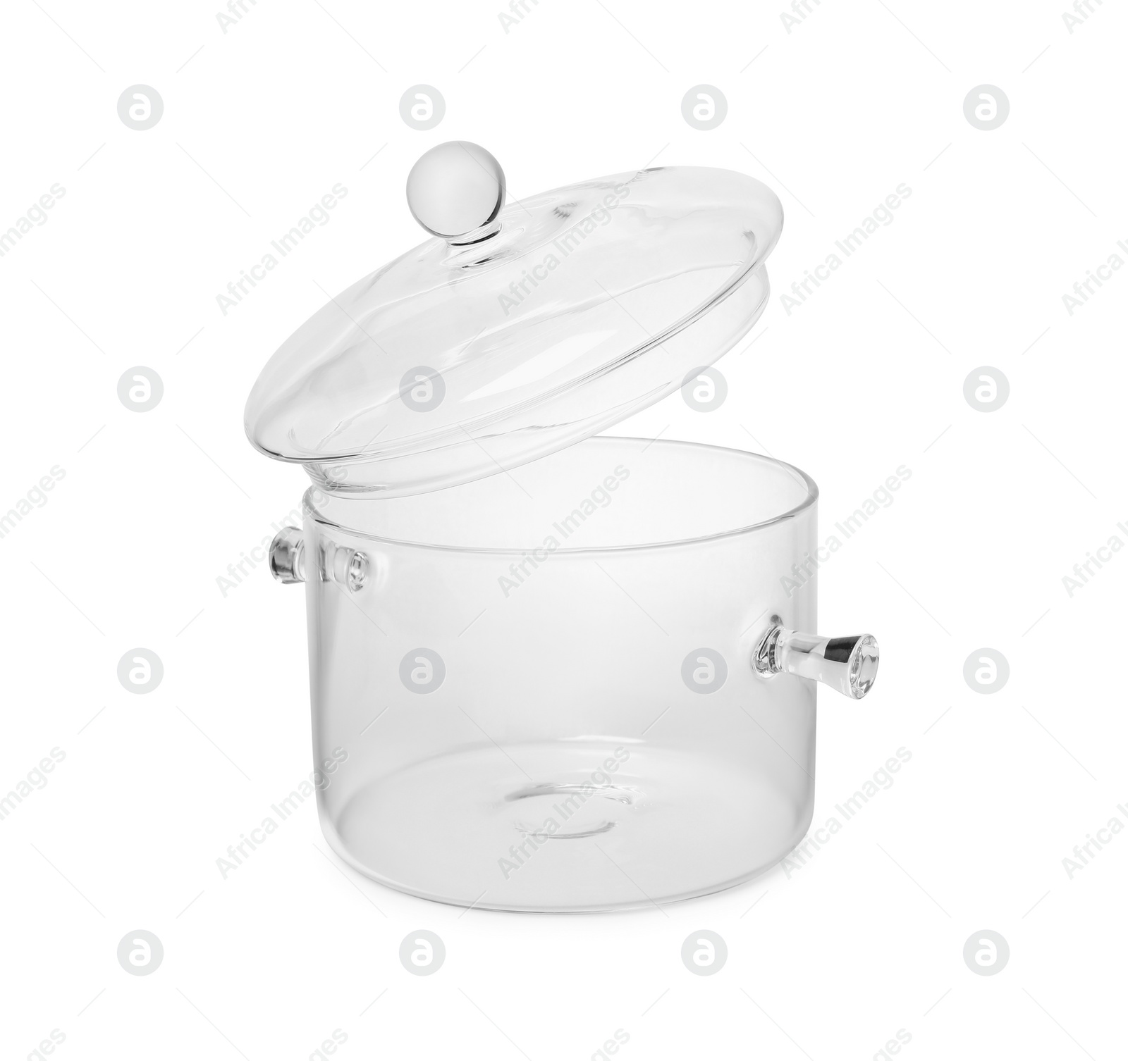 Photo of One glass pot with lid isolated on white