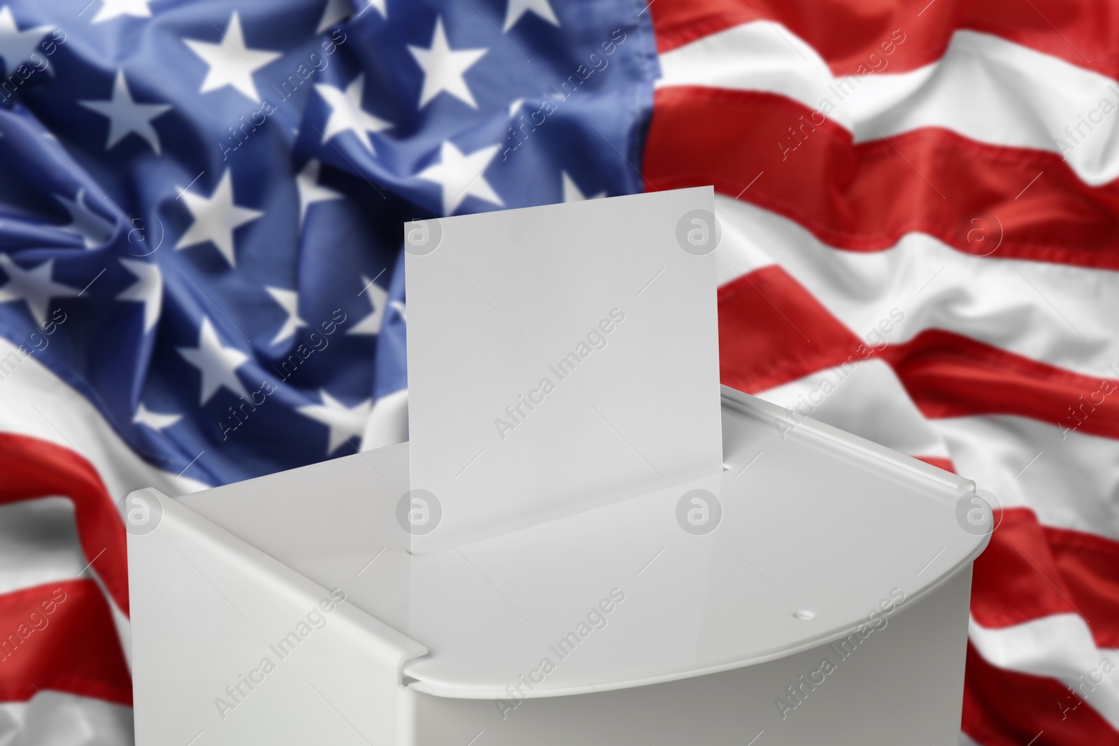 Image of Ballot box with vote against national flag of United States