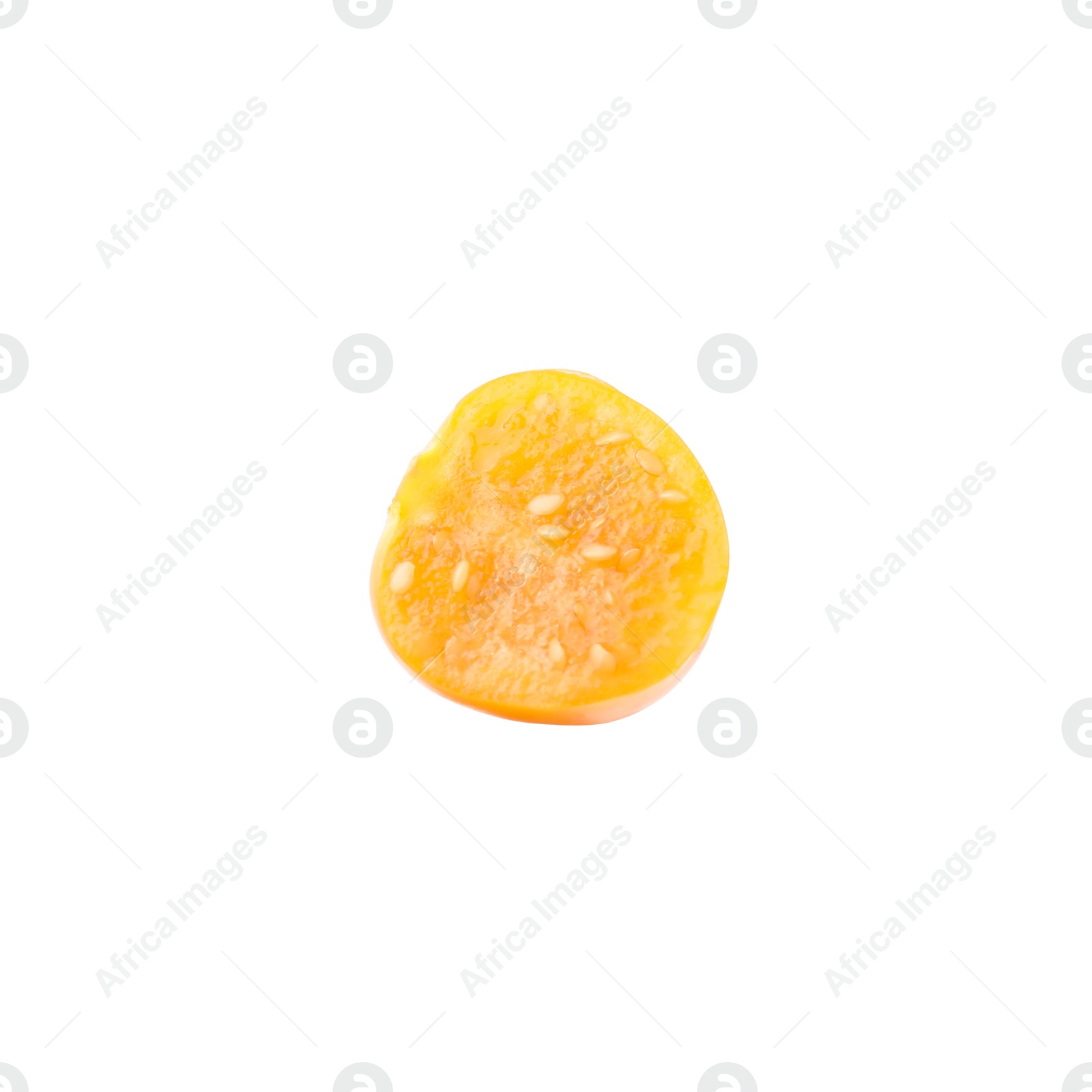 Photo of Half of ripe orange physalis fruit isolated on white
