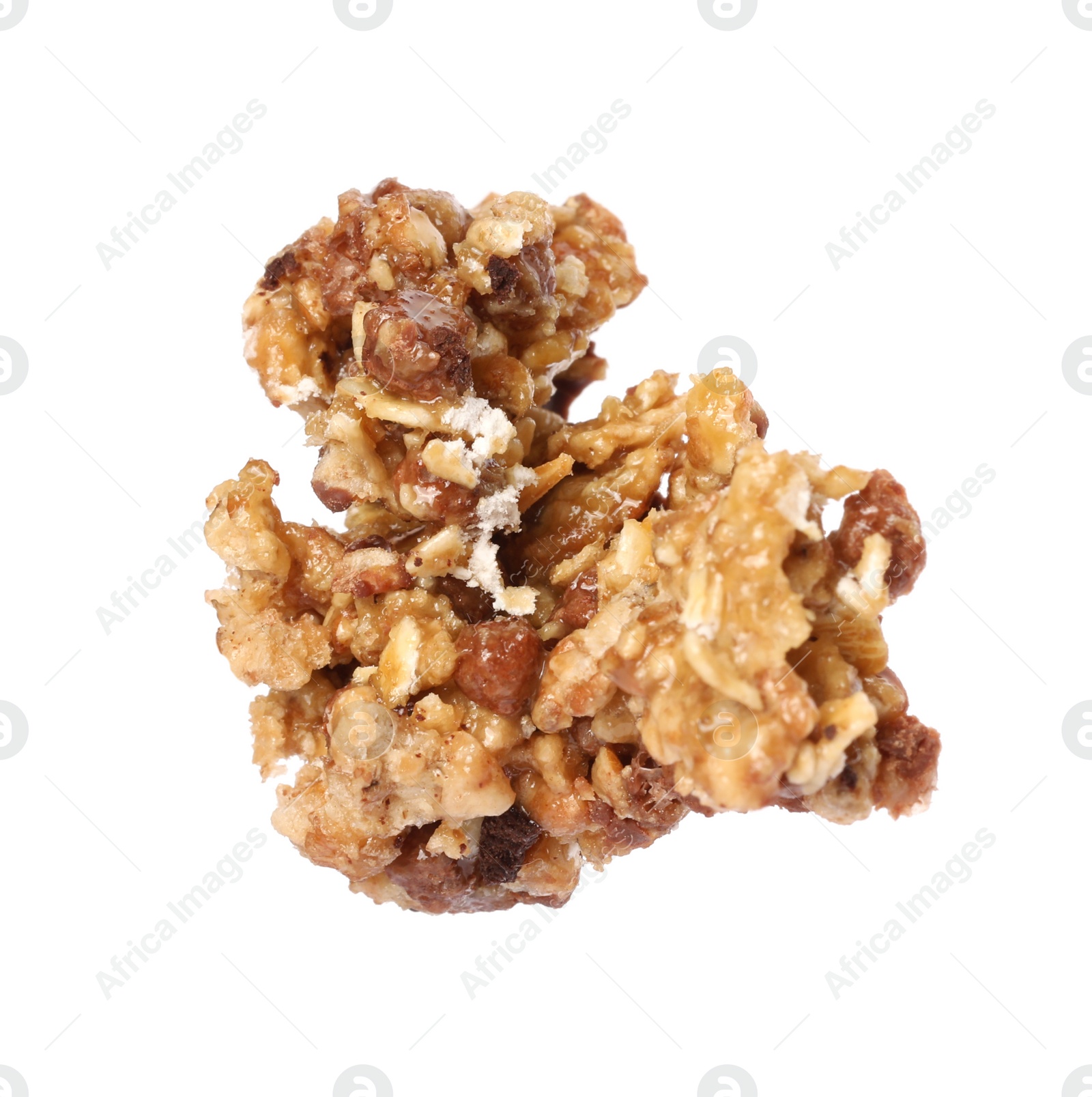 Photo of One piece of tasty granola bar isolated on white