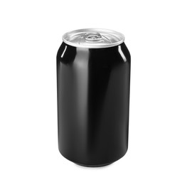 Photo of Black can of energy drink isolated on white
