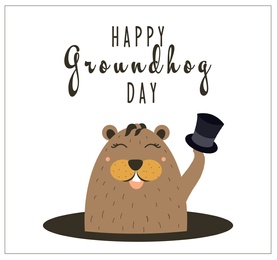 Illustration of Happy Groundhog Day greeting card with cute cartoon animal