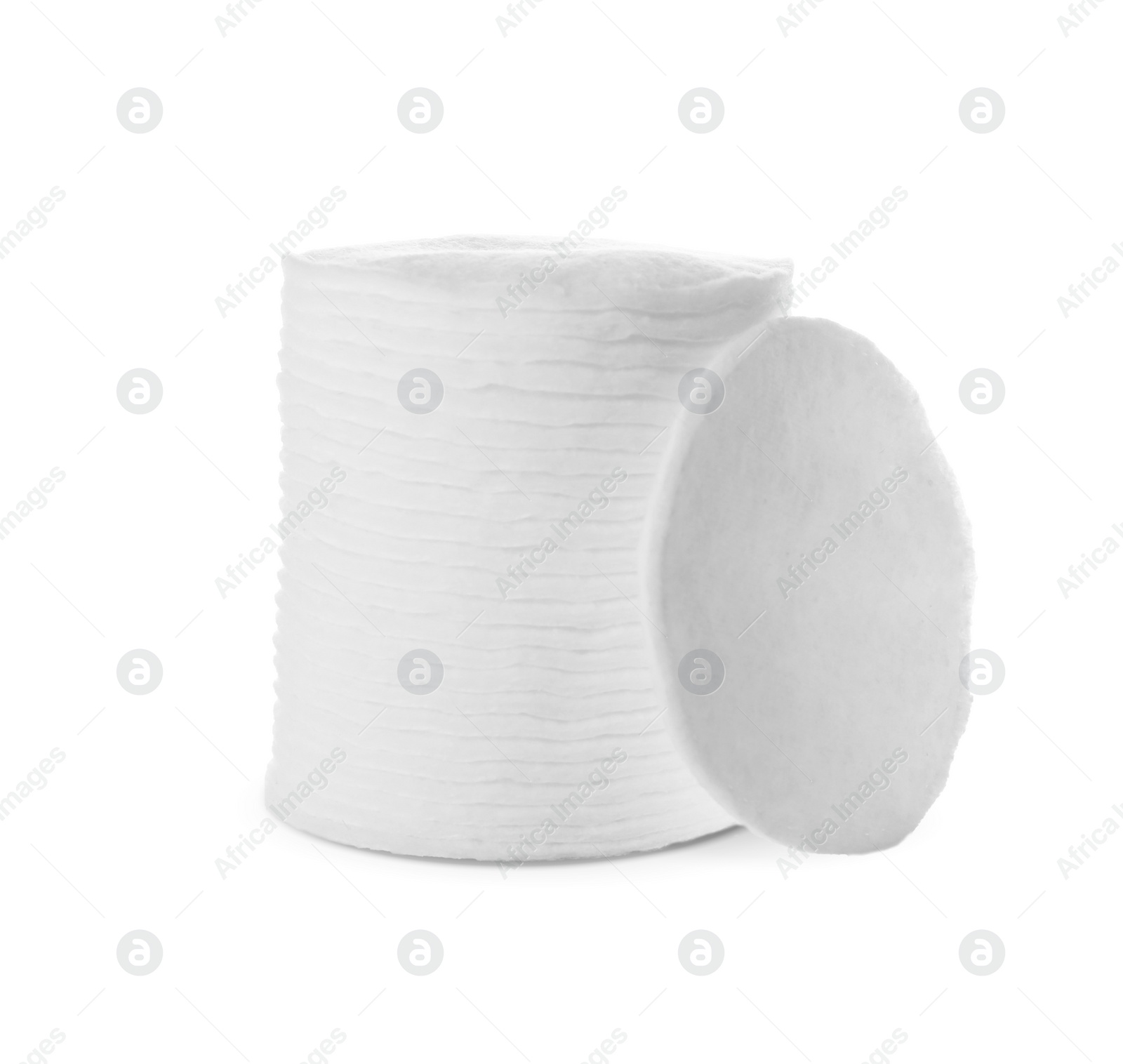 Photo of Pile of cotton pads on white background