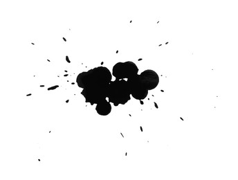 Photo of Blots of black ink isolated on white, top view