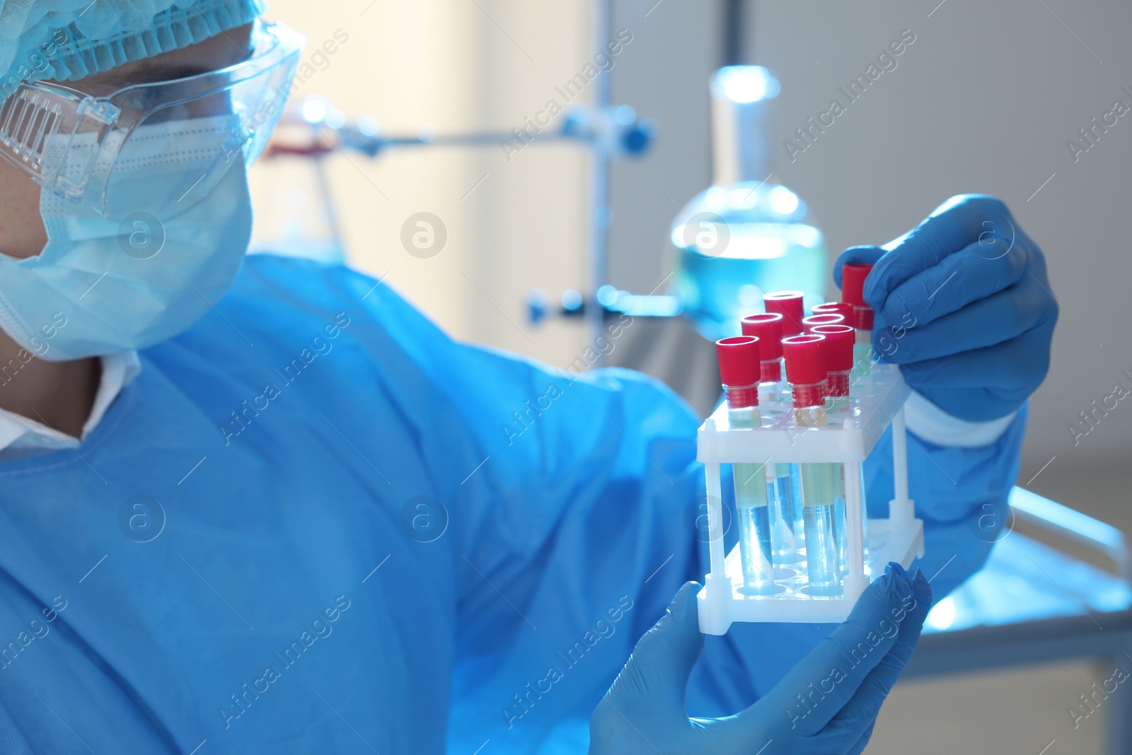 Photo of Scientist working with samples in laboratory. Medical research
