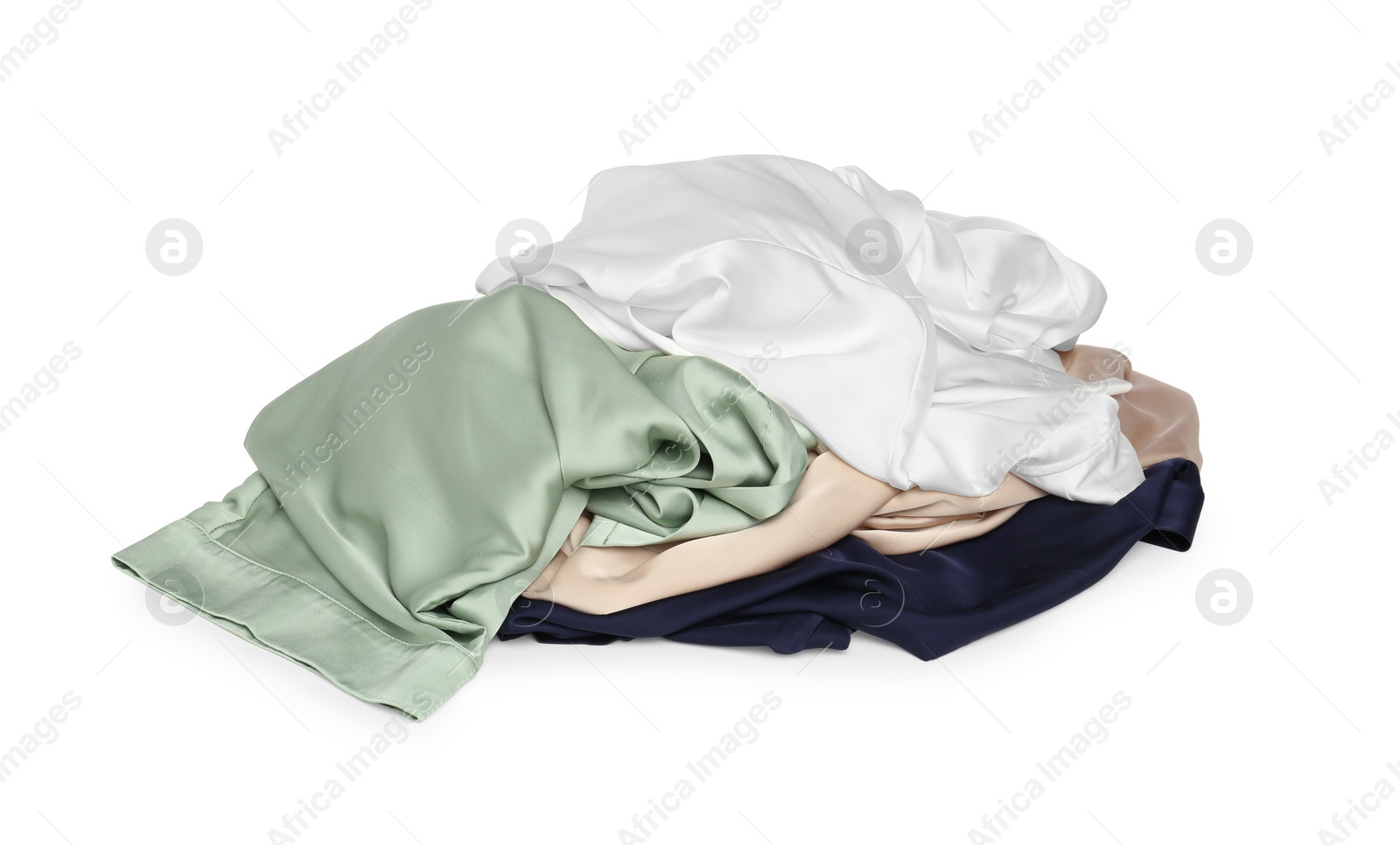 Photo of Pile of colorful clothes isolated on white