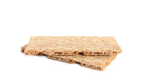 Photo of Fresh crunchy rye crispbreads on white background
