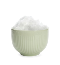 Photo of Snow ice cream in bowl on white background