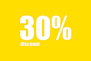 Illustration of Inscription 30 percent discount on yellow background, illustration