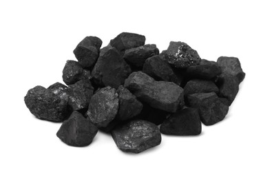 Photo of Pile of black coal isolated on white