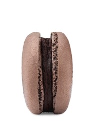 Photo of Chocolate macaron isolated on white. Delicious dessert