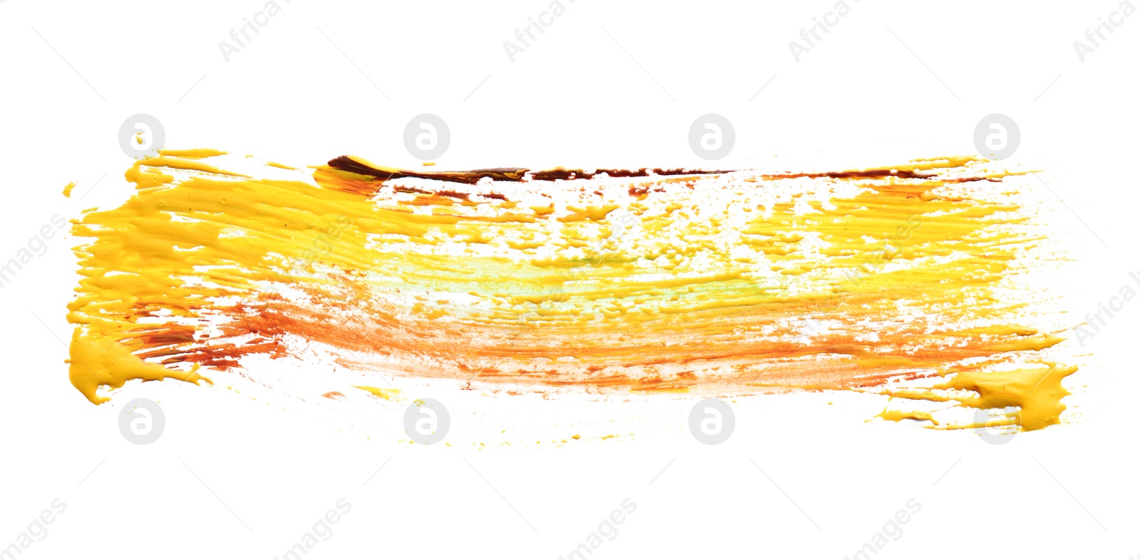 Photo of Abstract brushstroke of mixed color paint isolated on white