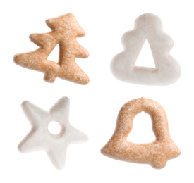 Image of Set of different delicious cookies on white background