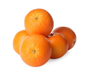 Photo of Delicious fresh ripe oranges on white background