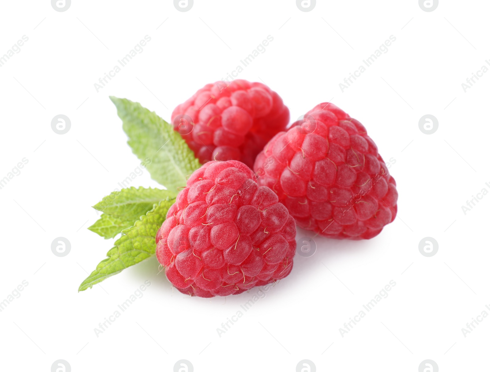 Photo of Delicious sweet ripe raspberries isolated on white