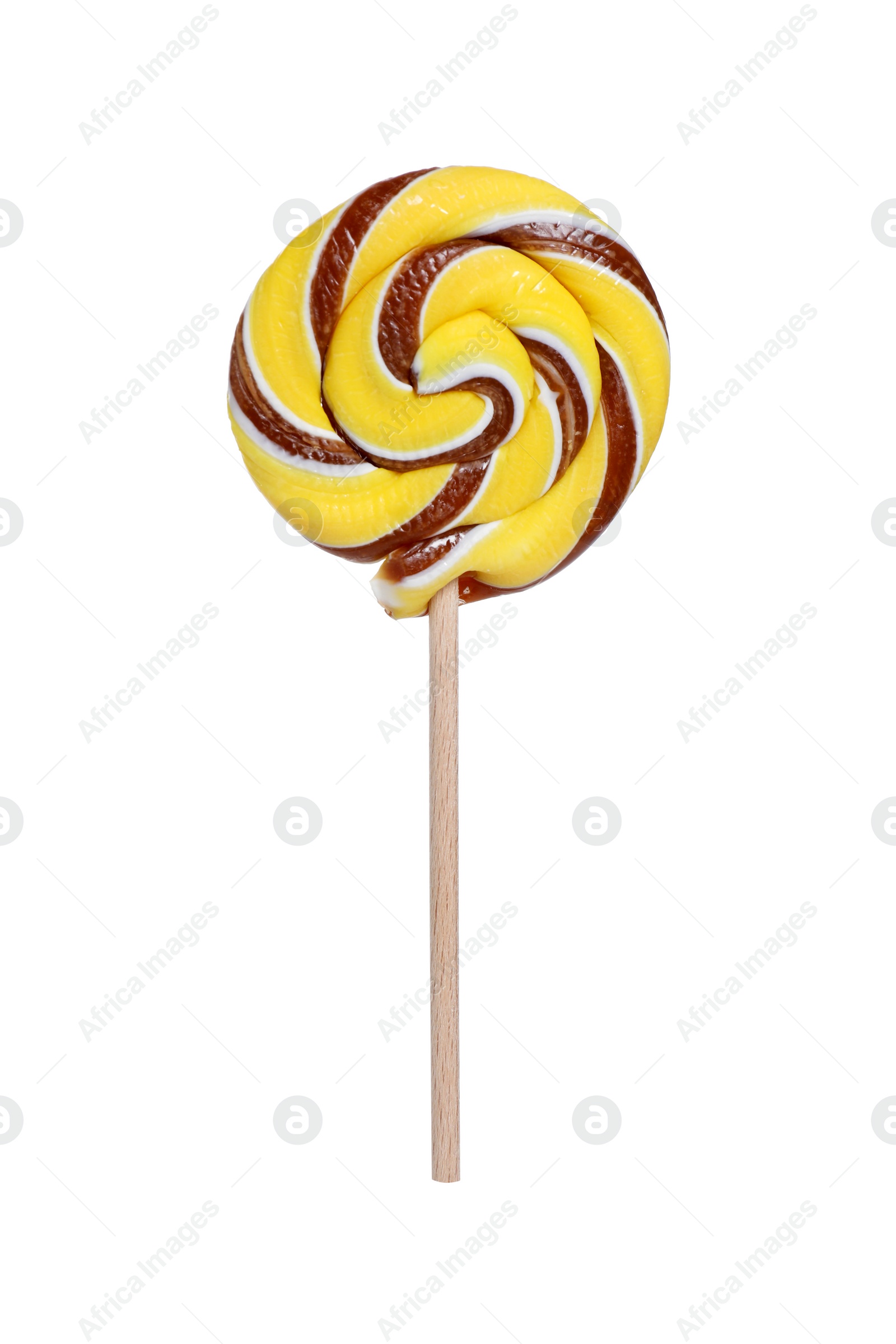 Photo of Stick with colorful lollipop swirl isolated on white