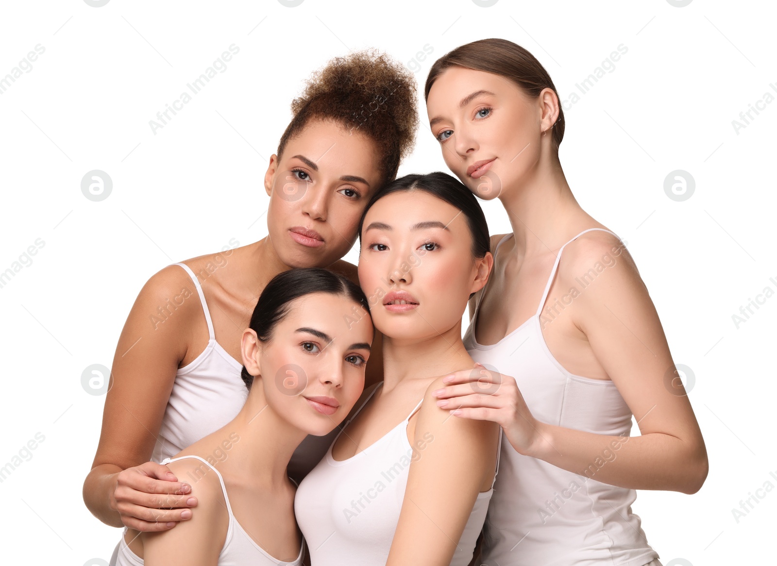 Photo of Beautiful young women with healthy skin on white background