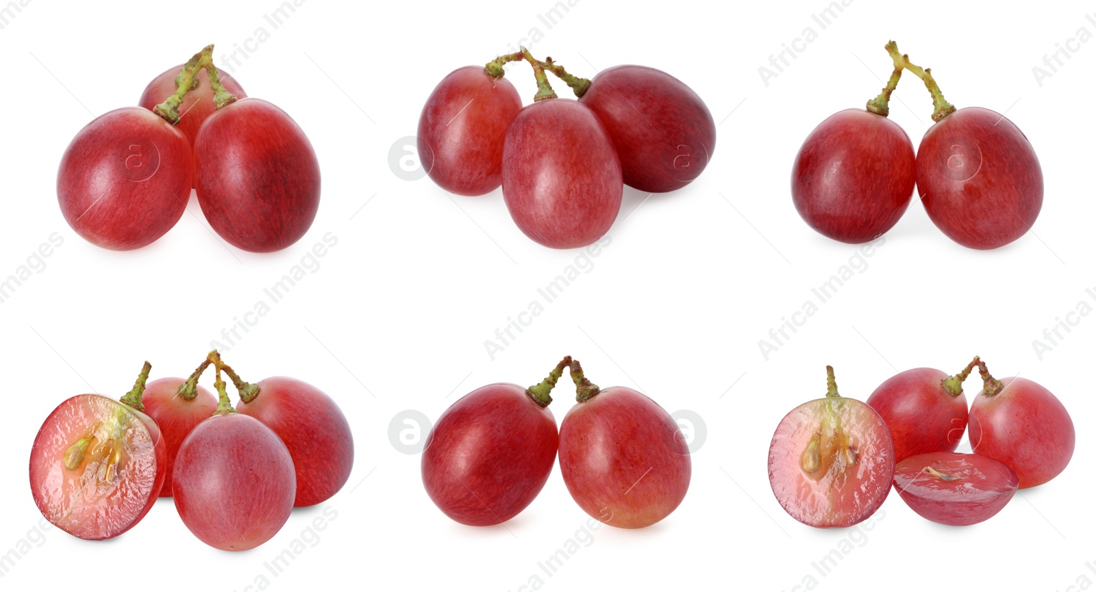 Image of Delicious fresh red grapes isolated on white, set