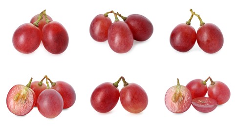 Image of Delicious fresh red grapes isolated on white, set