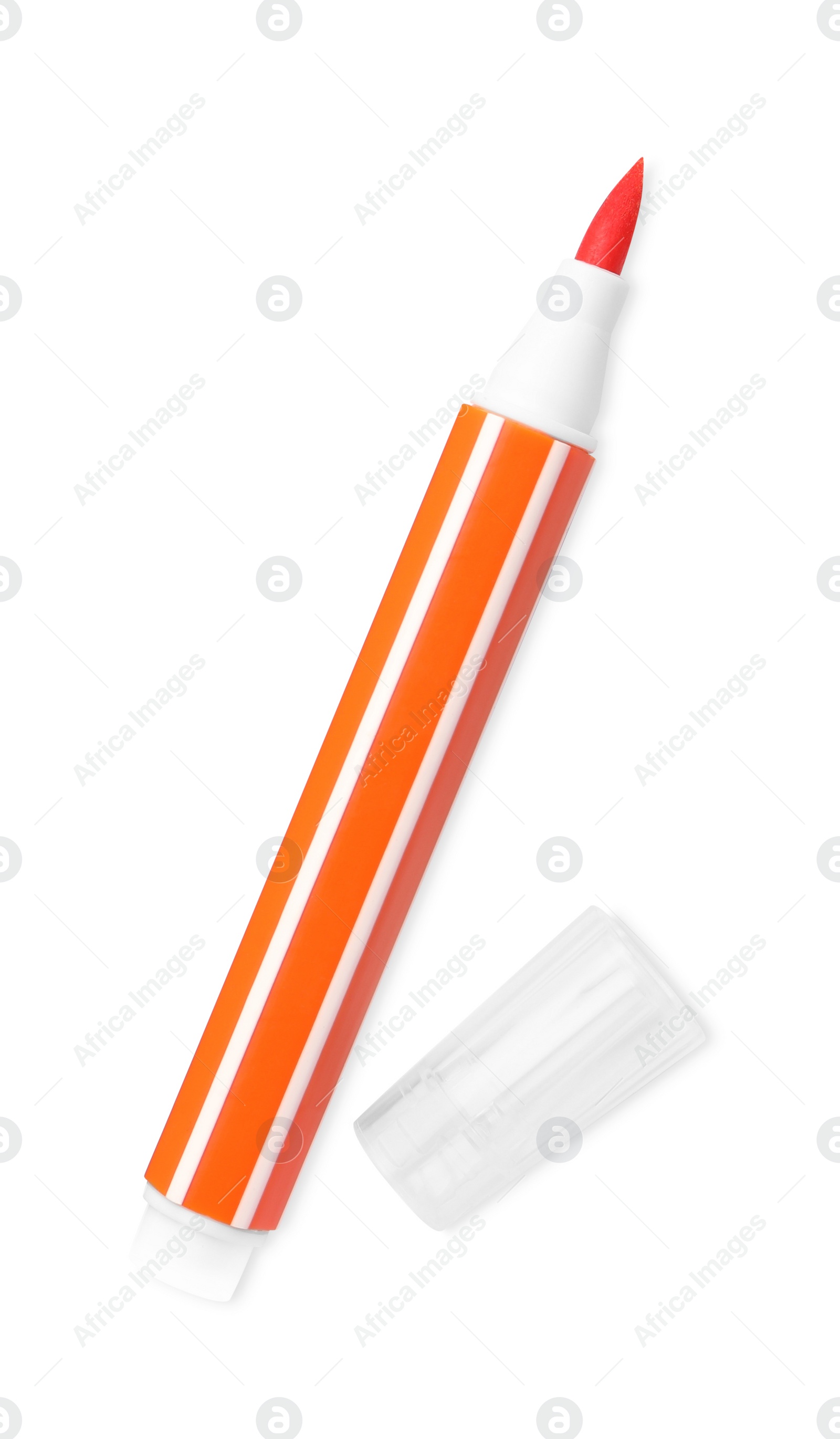 Photo of One orange marker isolated on white, top view