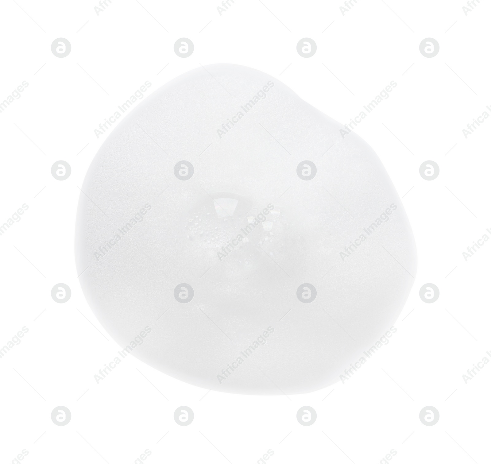 Photo of Fluffy soap foam on white background, top view