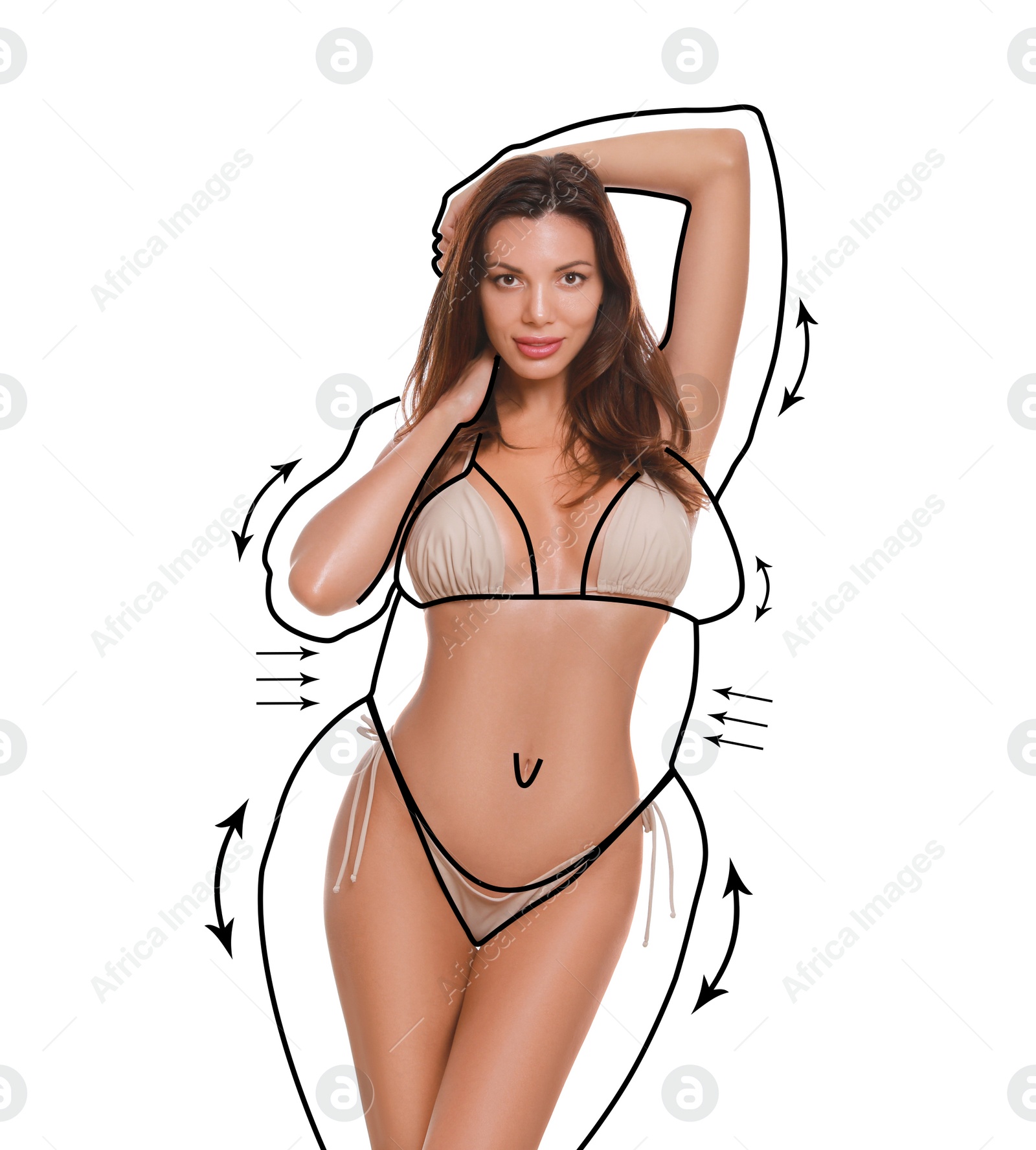 Image of Beautiful slim woman after weight loss on white background 