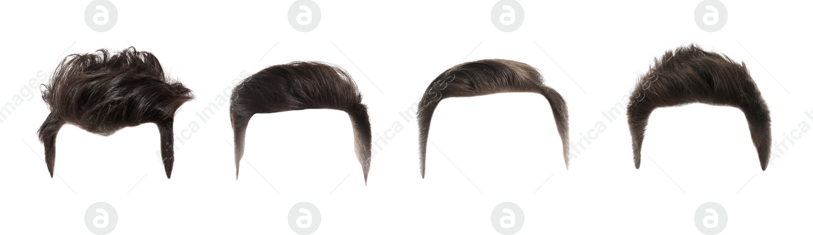 Image of Fashionable men's hairstyles isolated on white, collage. Banner design