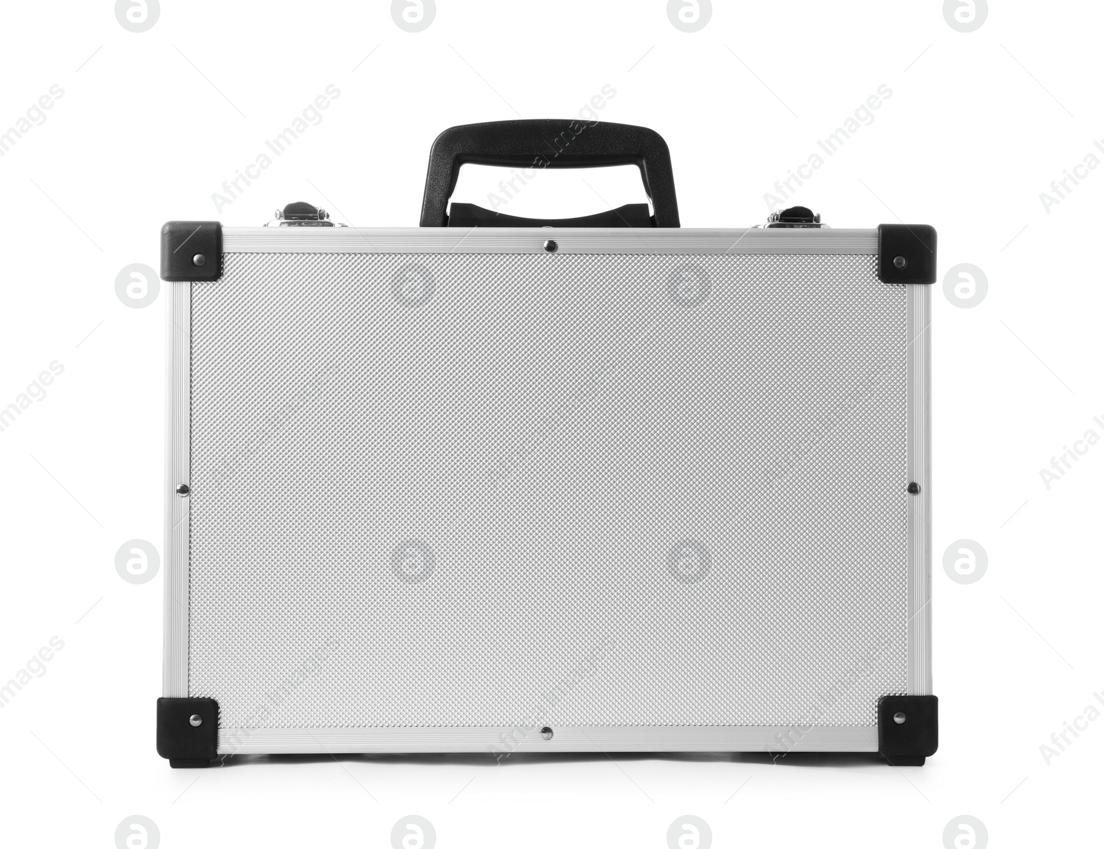 Photo of Stylish aluminum hard case on white background