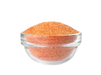 Orange salt in glass bowl isolated on white