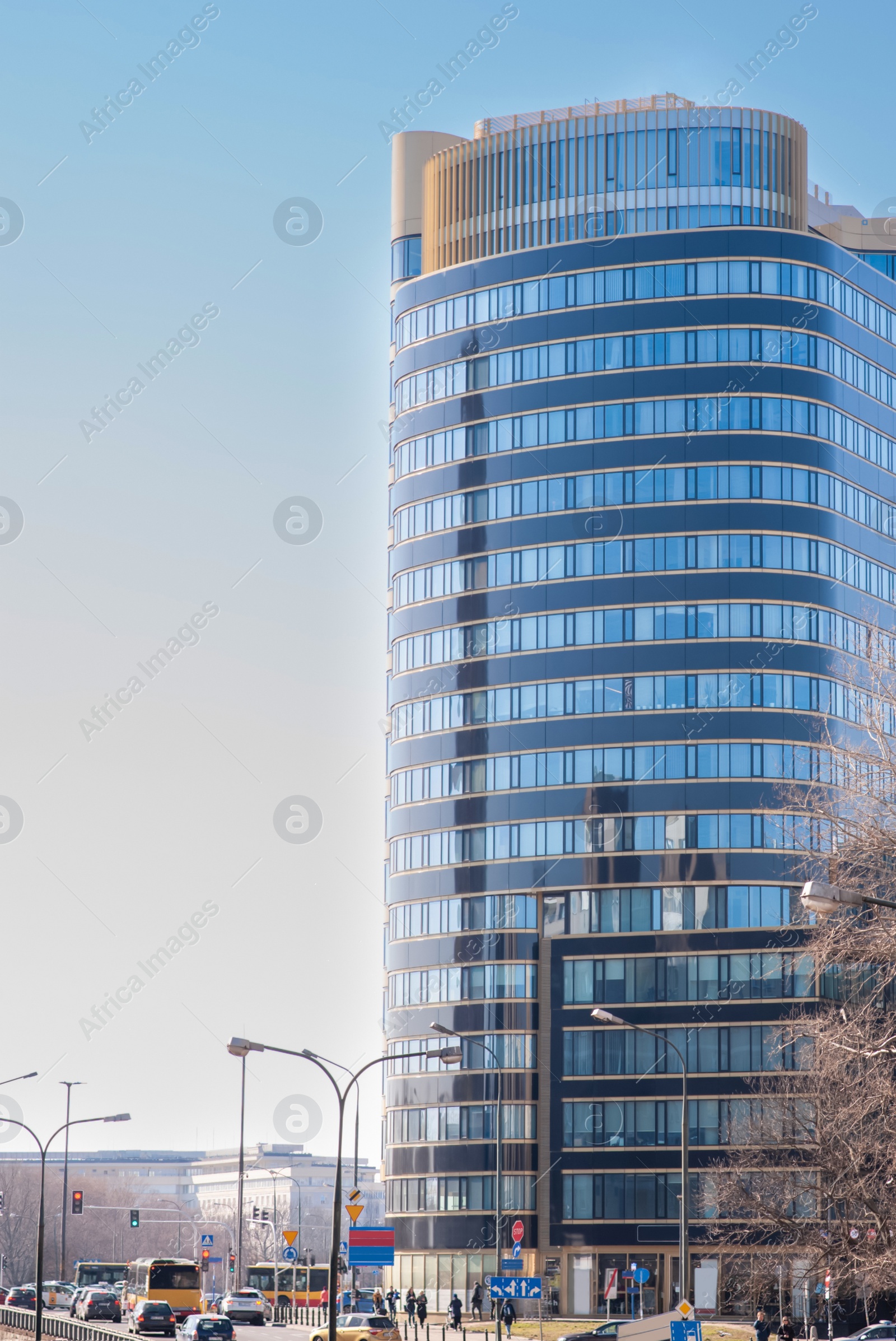 Photo of View of cityscape with modern building on sunny day