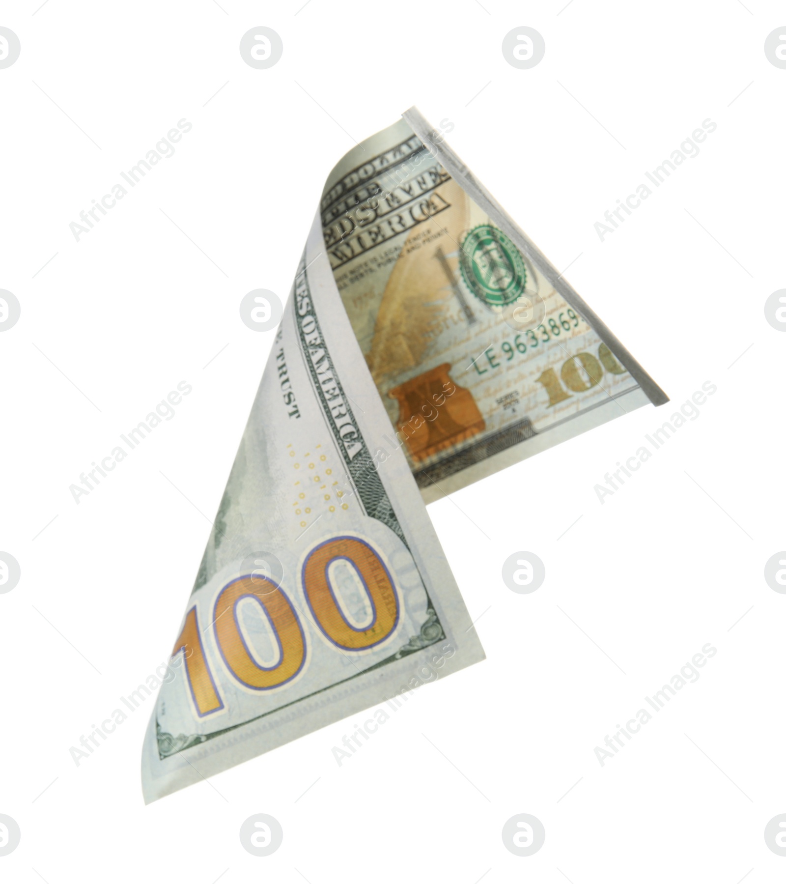 Photo of One hundred dollar banknote on white background. American national currency